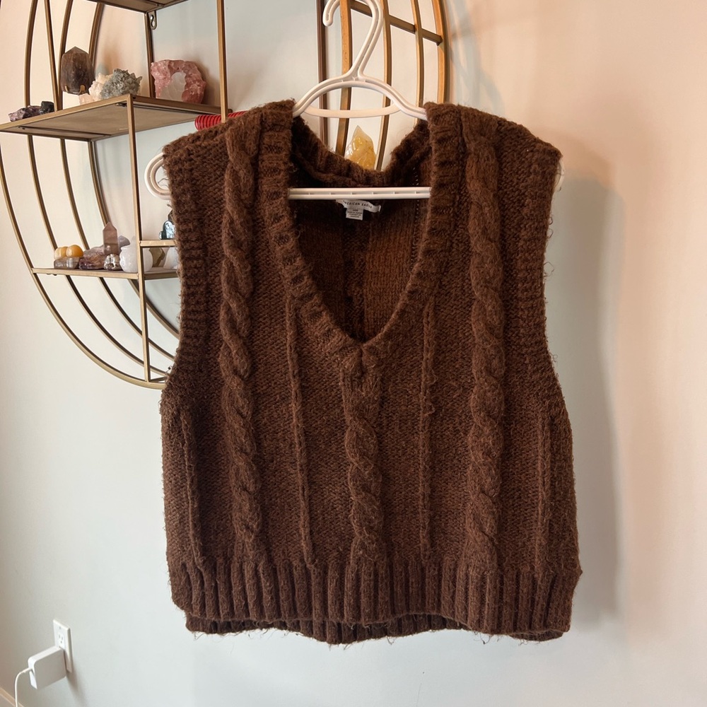 Brown Cable Knit Sweater Vest - American Eagle - Picture 4 of 6